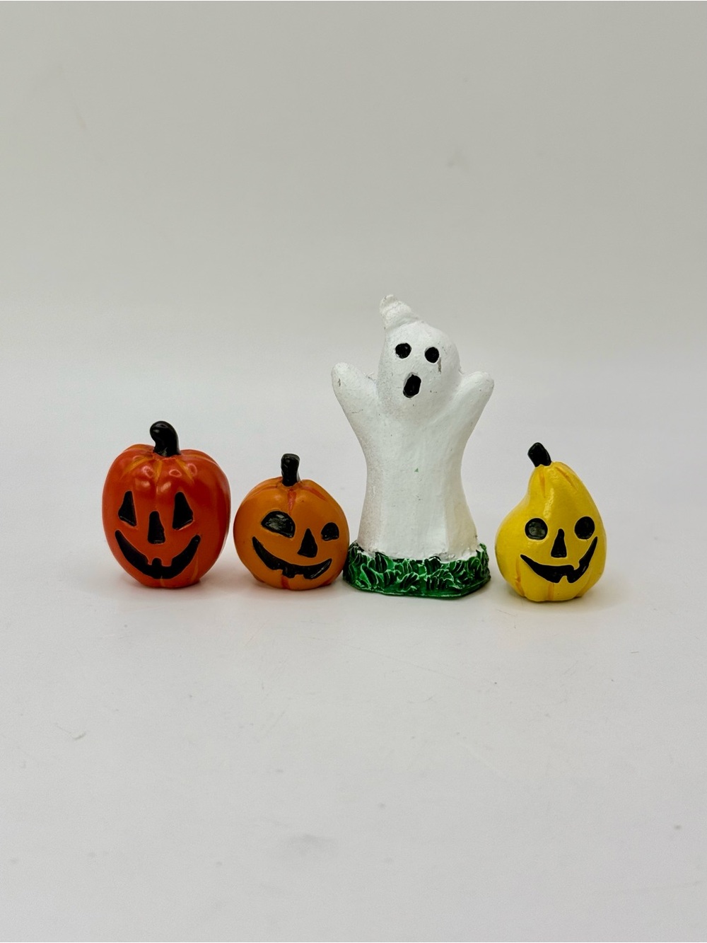 Vintage Miniature Halloween Figurines Set of 4 Ghost & Jack-O’-Lantern Pumpkins